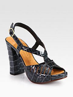 Chie Mihara   Citron Crocodile Print Leather Sandals