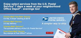 USPS mailing services from US Postal Service at Office Depot everyday 
