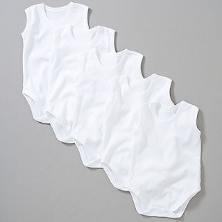 Buy John Lewis Baby Sleeveless Bodysuits, Pack of 5, White online at 