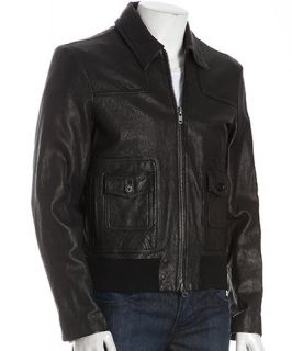 John Varvatos Star USA black lambskin zip front bomber jacket