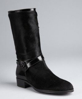 Tods black calf hair and leather mid calf boots