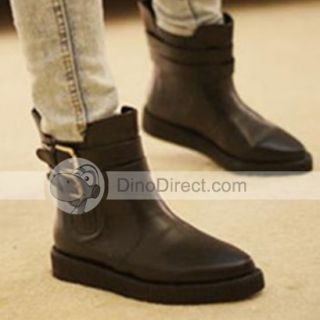 Wholesale PU Solid Cool Short Side Buckle Women Flat Boots 
