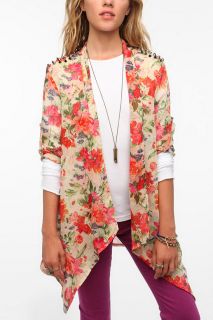 Reverse Studded Shoulder Floral Jacket   Urban Outfitters