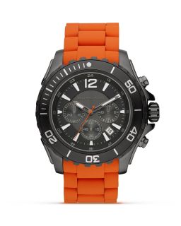 Michael Kors Mens Gunmetal Watch on Orange Silicone Bracelet, 47mm 
