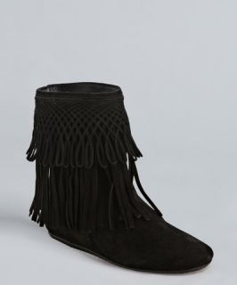 Christian Dior black suede Fringe flat ankle boots
