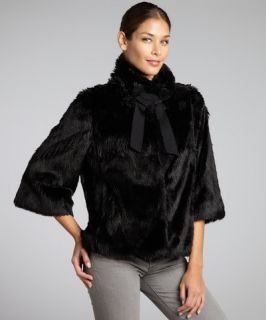 Tahari black faux fur Nala snap jacket