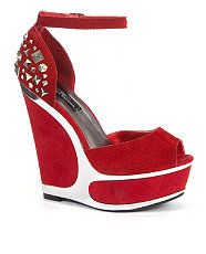 Red (Red) Limited Red and Gold Stud Back Ankle Strap Wedges 