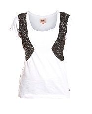 White (White) Only White Contrast Sequin Waistcoat T Shirt  256818910 