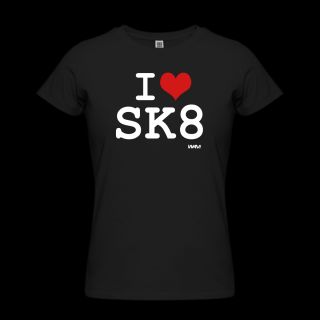 Black i love skate   sk8 by wam Womens T Shirts