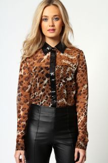 Holly Animal Chiffon Blouse With Sequin Collar and Cuff at boohoo