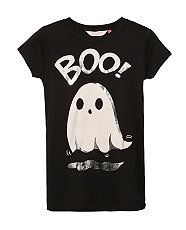 Black (Black) Teens Black Foil Ghost Boo T Shirt  268191801  New 