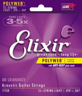 Elixir 11050 12 String Polyweb Acoustic Guitar Strings (Light, 10 47)