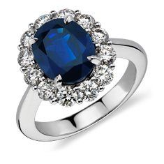 Sapphire and Diamond Ring in 18k White Gold (10x8mm)