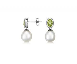 Freshwater Cultured Pearl and Peridot Earrings in Sterling Silver 
