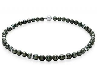Tahitian Cultured Pearl and Diamond Necklace in 18k White Gold  Blue 
