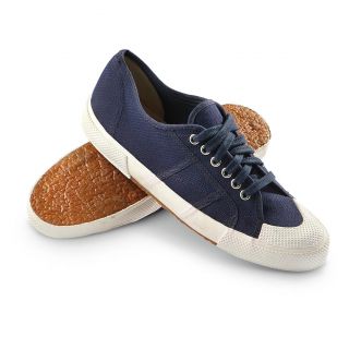 New Italian Military Surplus Navy Canvas Deck Shoes, Navy Blue 