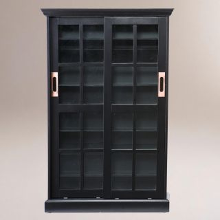 Black Sliding Door Bookcase and Media Cabinet  World Market