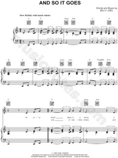 Image of Billy Joel   And So It Goes Sheet Music    & Print