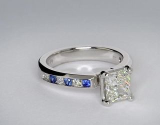 Channel Set Sapphire and Diamond Engagement Ring in 18k White Gold 