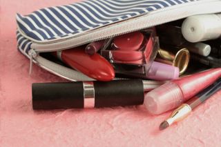 Polka Dot Makeup Cosmetic Bag with Mirror Beige   Tmart