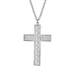 Personalized Couples Cross Pendant in Sterling Silver (2 Names 