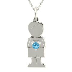 Little Boy Simulated Birthstone Pendant in 10K White or Yellow Gold (1 