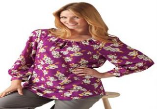 Plus Size Keyhole print blouse by Chelsea Studio®  Plus Size 3/4 