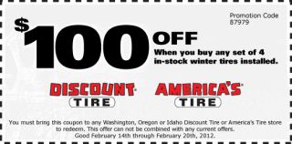 100 Off when you buy any set of 4 in stock winter tires installed 