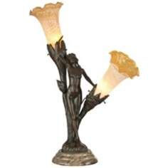 Dale Tiffany Floral Lady Bronze Art Glass Table Lamp