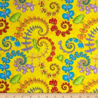 Froggy Fun Butterfly Swirl Yellow   Discount Designer Fabric   Fabric 