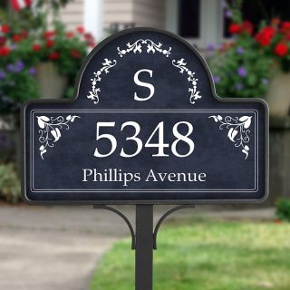 7152   Elegant Monogram© Address Yard Stake   Street Address   Blue
