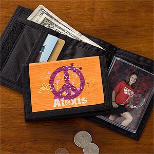 Personalized Kids Wallet   Peace Sign   10699