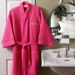 5842   Embroidered Pink Robe & Makeup Bag   Name In Lime Green Thread