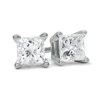 CTW. Diamond Solitaire Stud Earrings in 14K White Gold   Earrings 