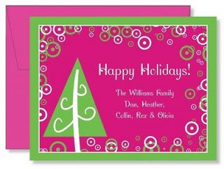 Custom Personalized FLAT Hot Pink Christmas Tree Christmas Note Cards