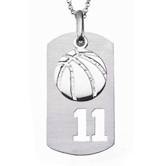 Sterling Silver Basketball Charm & Sports Number Dog Tag Pendant 