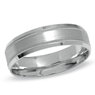 Mens 6.0mm Brushed Center Wedding Band in 14K White Gold   Size 10.5 