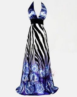 Zebra Backless V Halter Maxi Dresses L Purple