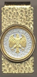 toned Gold on Silver German 1 Mark Coin Eagle Hinged Money Clip