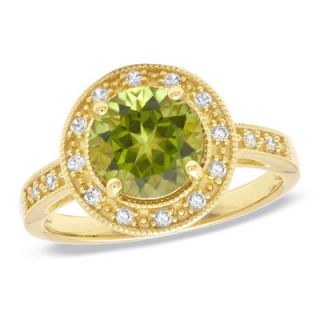 Peridot and Lab Created White Sapphire Ring in 14K Gold Vermeil   Size 