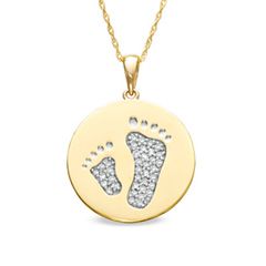 Tiny Toes™ 1/6 CT. T.W. Diamond Two Feet Disc Pendant in 10K Gold 