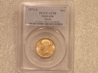   VICTORIA YOUNG HEAD SHIELD 22K GOLD FULL SOVEREIGN COIN PCGS AU58