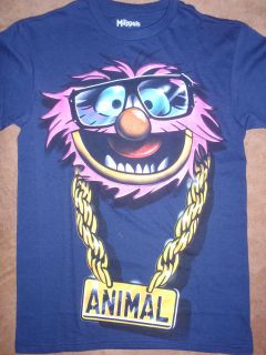 Mens Muppets Animal Bling Gold Chain Sunglasses T Shirt New with Tags