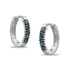 CT. T.W. Enhanced Blue Diamond Huggie Hoop Earrings in Sterling 