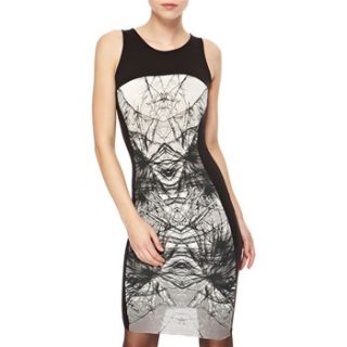 Me and Thee Black/Beige Digital Print Panelled Bodycon Dress