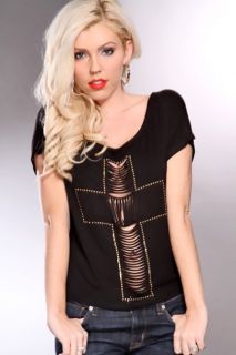 Black Gold Razor Cut Cross Stylish Top @ Amiclubwear Top Shirt 