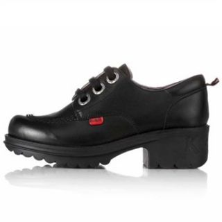 Kickers Girls Black Leather Chunky Lace Shoes