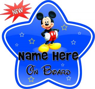 Personalised Mickey Star Shaped Child/Baby on Board Car Sign New 