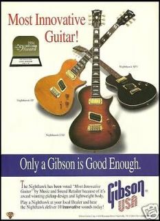 THE GIBSON NIGHTHAWK SERIES ST CST SP3 GUITARS AD 8X11 ADVERTISEMENT