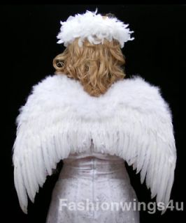 White feather wings w/elastic halo angel fairy dove swan stage costume 